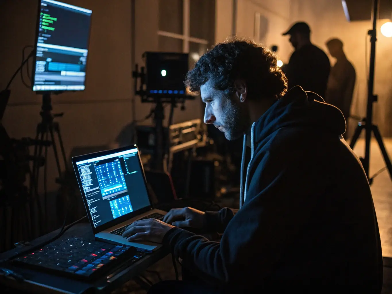 An IT specialist proactively monitoring system performance and security alerts in a data center environment.