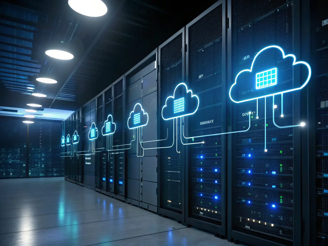 An image of a cloud with interconnected data servers, illustrating cloud infrastructure and data management. The image should convey scalability and efficiency.